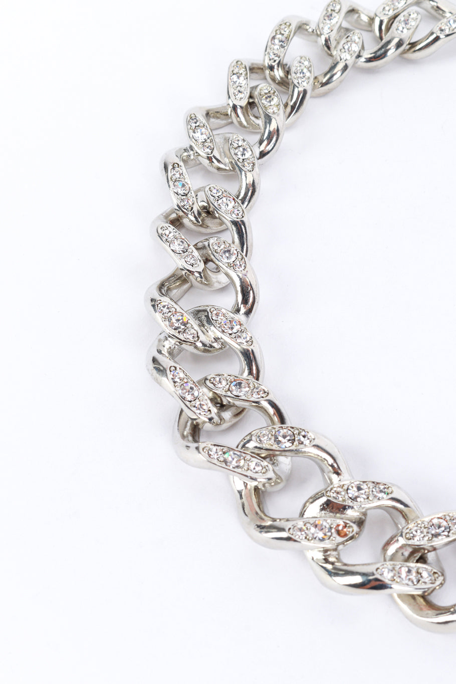 Vintage Kenneth Jay Lane Silver Rhinestone Curb Chain Necklace detail @recess la