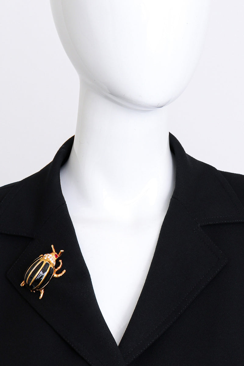 Kenneth Jay Lane Black Bejeweled Beetle Brooch worn @RECESS LA