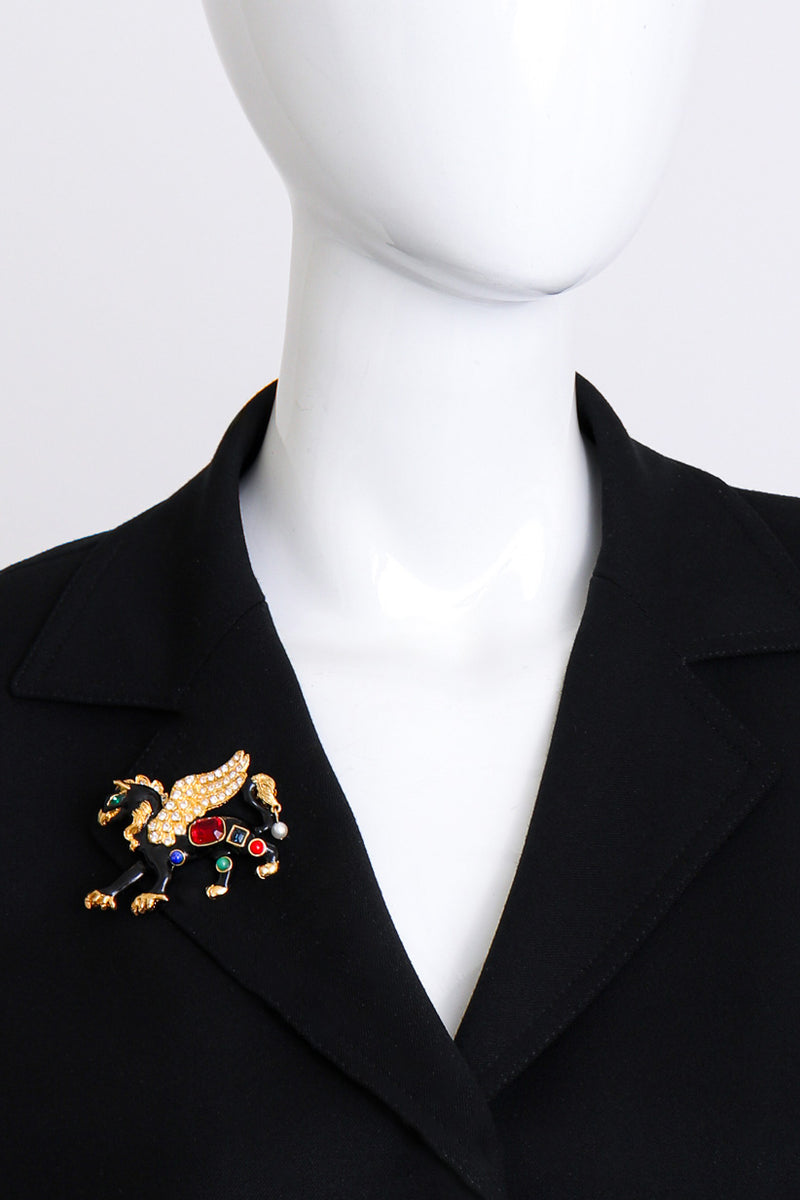 Kenneth Jay Lane Black Bejeweled Griffin Brooch worn @RECESS LA