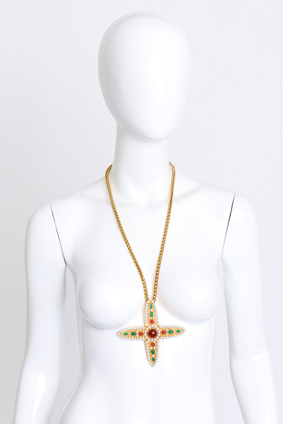 Kenneth Jay Lane Cabochon Cross Detachable Brooch Pendant Necklace worn @RECESS LA