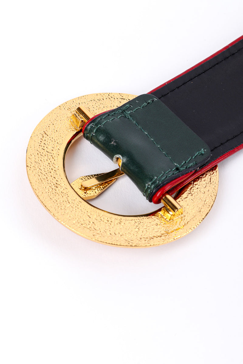 Vintage Escada Roman Clock Leather Belt back of buckle closeup @recessla