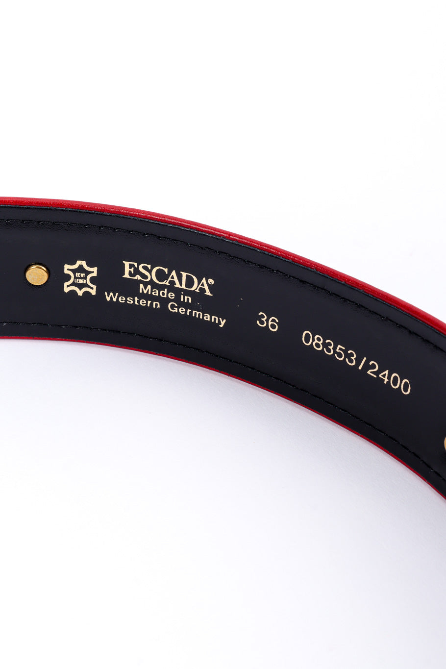 Vintage Escada Roman Clock Leather Belt signature closeup @recessla