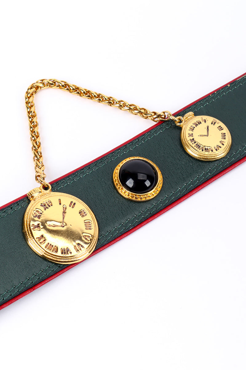 Vintage Escada Roman Clock Leather Belt clack and chain drape closeup @recessla