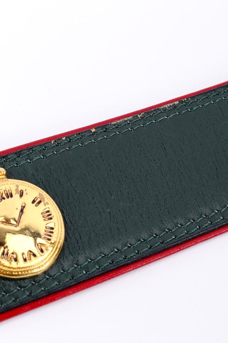 Vintage Escada Roman Clock Leather Belt scuff on leather closeup @recessla