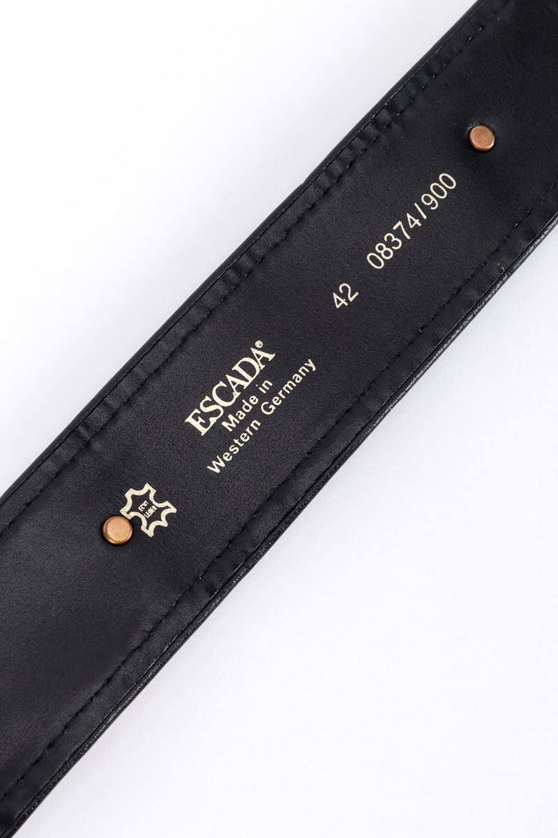 Vintage Escada Lip Studded Suede Belt signature closeup @recess la