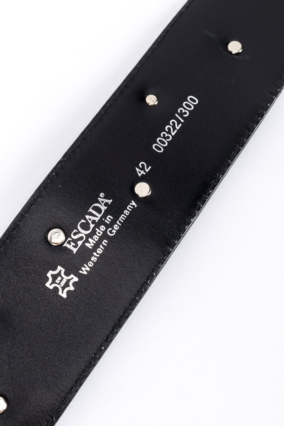 Vintage Escada Moon & Star Studded Belt signature label closeup @recess la