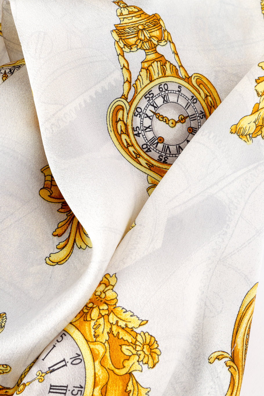 Vintage Escada Baroque Clock Print Silk Blouse fabric print closeup @recess la