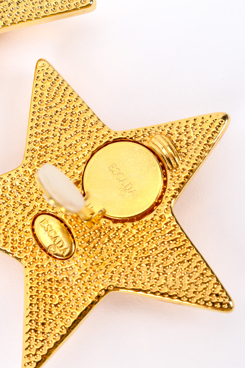 Vintage Escada Enamel Star Plate Earrings II signature closeup @recessla