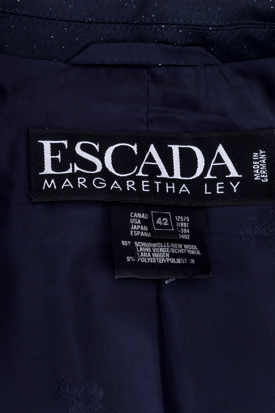 Vintage Escada Embroidered Star Glitter Wool Blazer signature label closeup @recessla