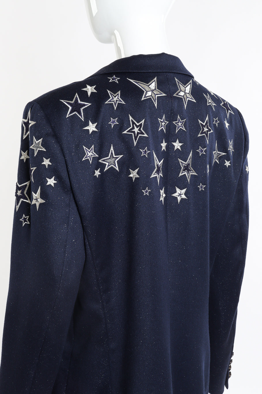 Vintage Escada Embroidered Star Glitter Wool Blazer back on mannequin closeup @recessla