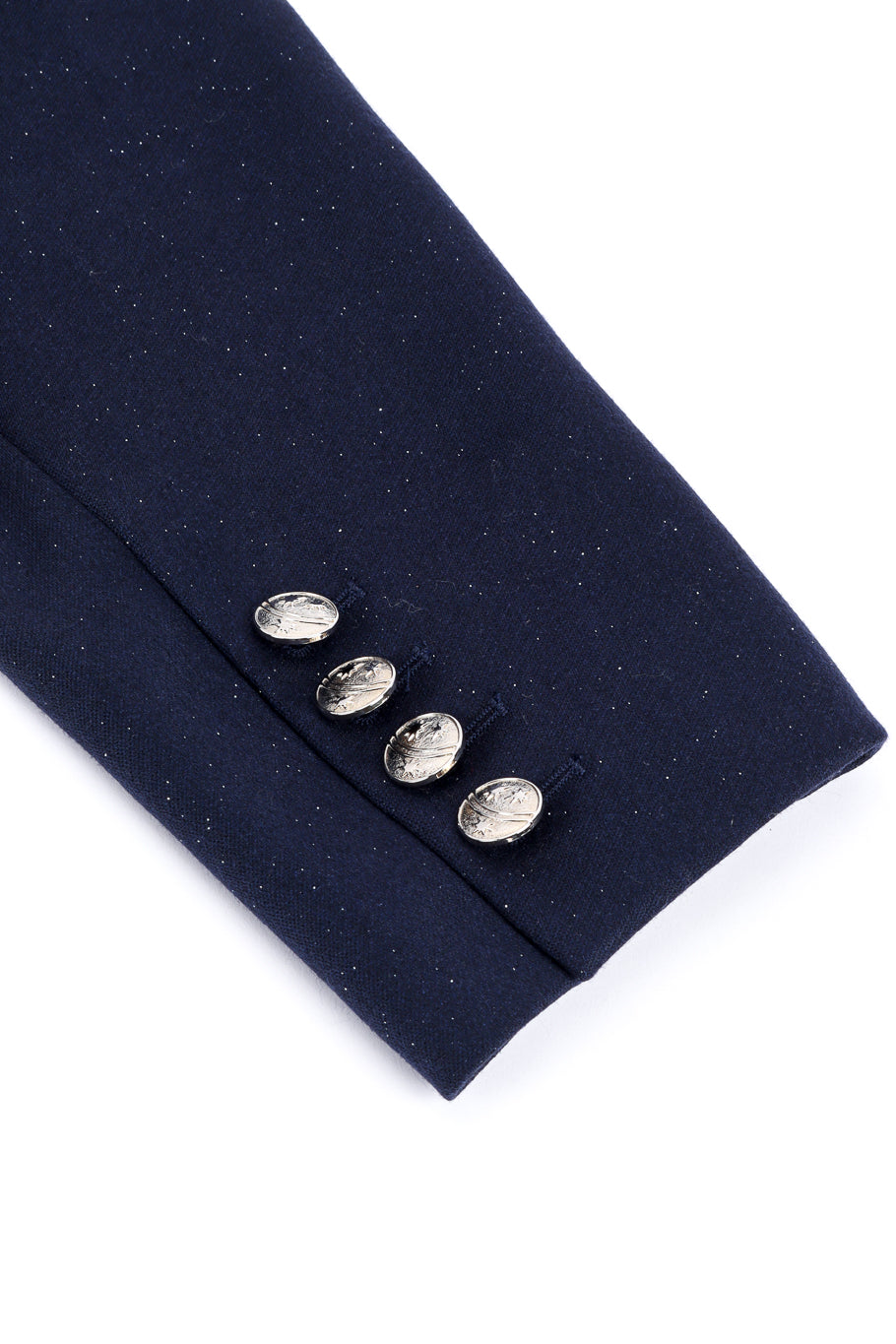 Vintage Escada Embroidered Star Glitter Wool Blazer button sleeve closeup @recessla