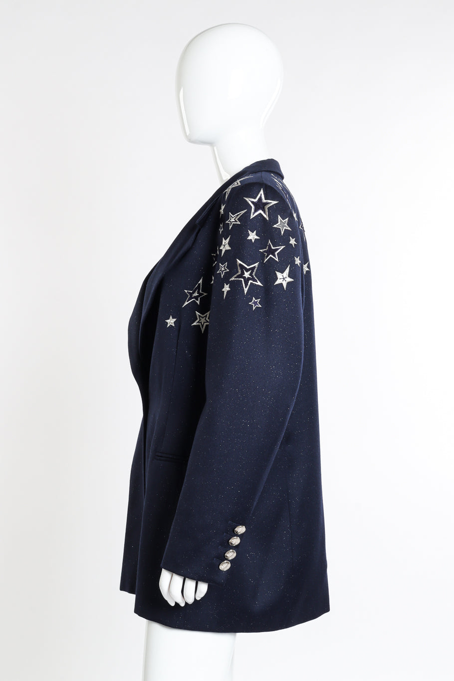 Vintage Escada Embroidered Star Glitter Wool Blazer side on mannequin @recessla