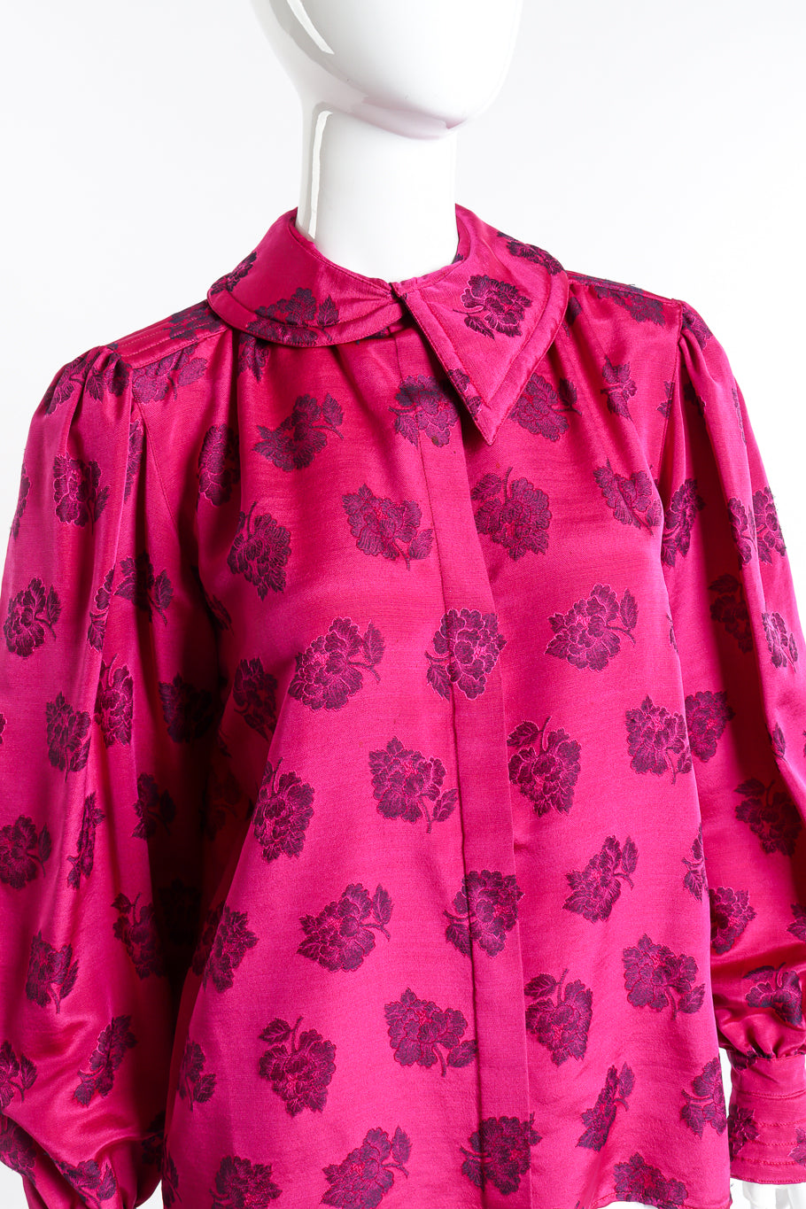 Floral Quilted Dagger Collar Blouse by Escada close up front view on mannequin @Recess LA