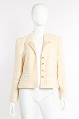 Vintage Escada Houndstooth Bouclé Blazer front view on mannequin unbuttoned @recessla