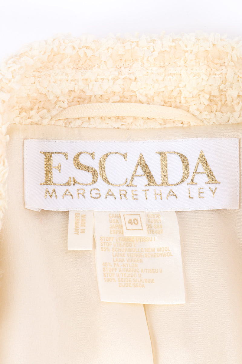 Vintage Escada Houndstooth Bouclé Blazer signature label closeup @recessla