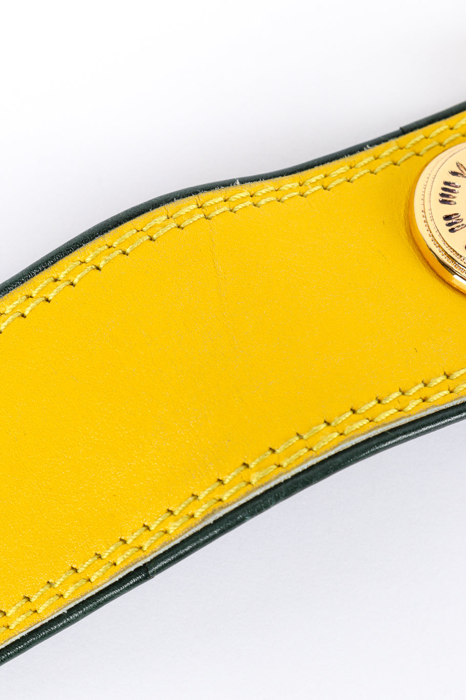 Vintage Escada Roman Clock Leather Belt II leather closeup @recess la