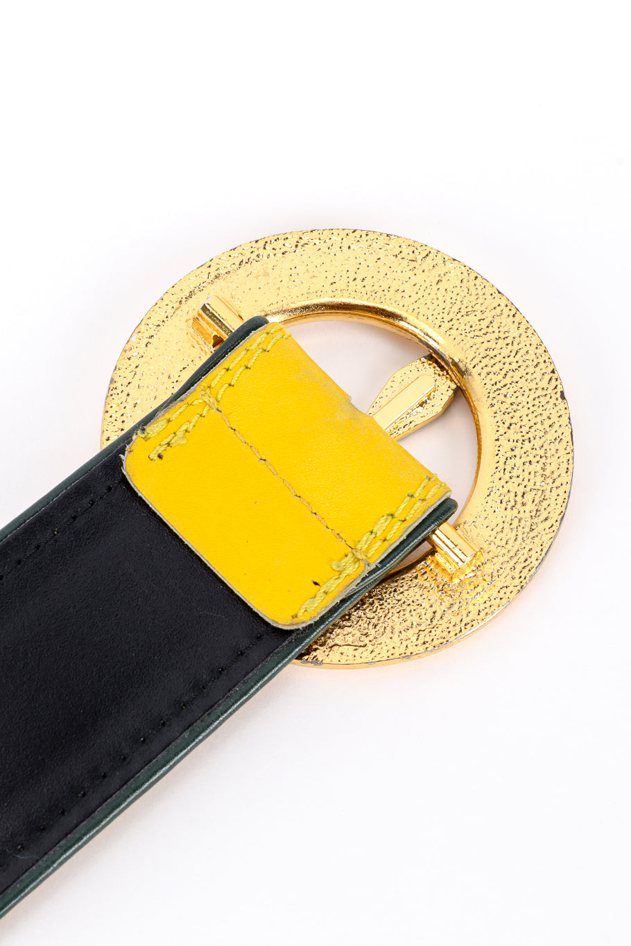 Vintage Escada Roman Clock Leather Belt II back of buckle closeup @recess la