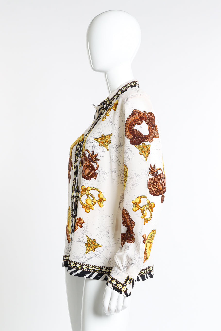 Vintage Escada African Motif Silk Blouse side on mannequin @recess la
