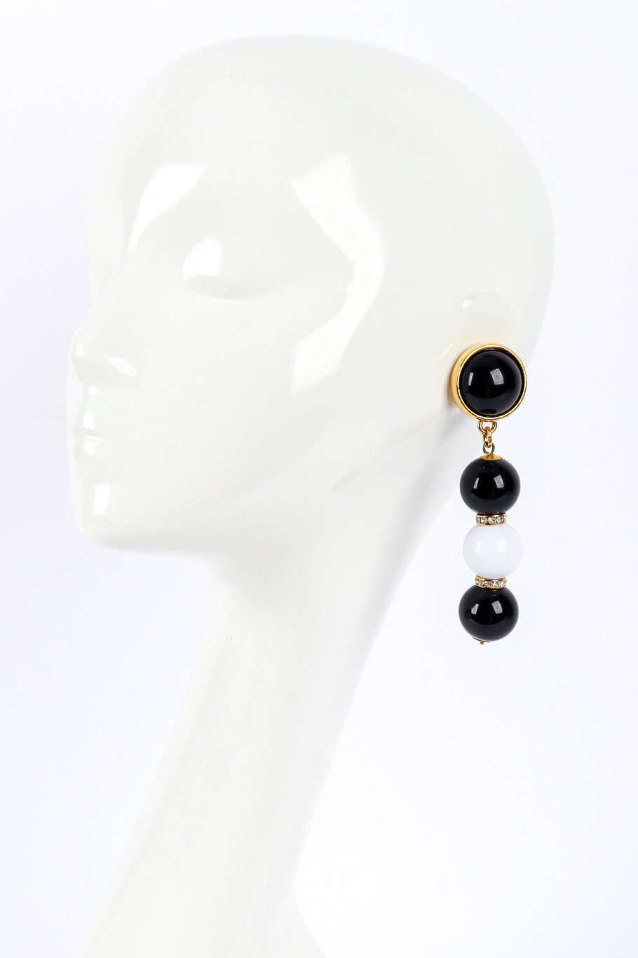 Mod Ball Drop Earrings by Escada on mannequin head @recessla
