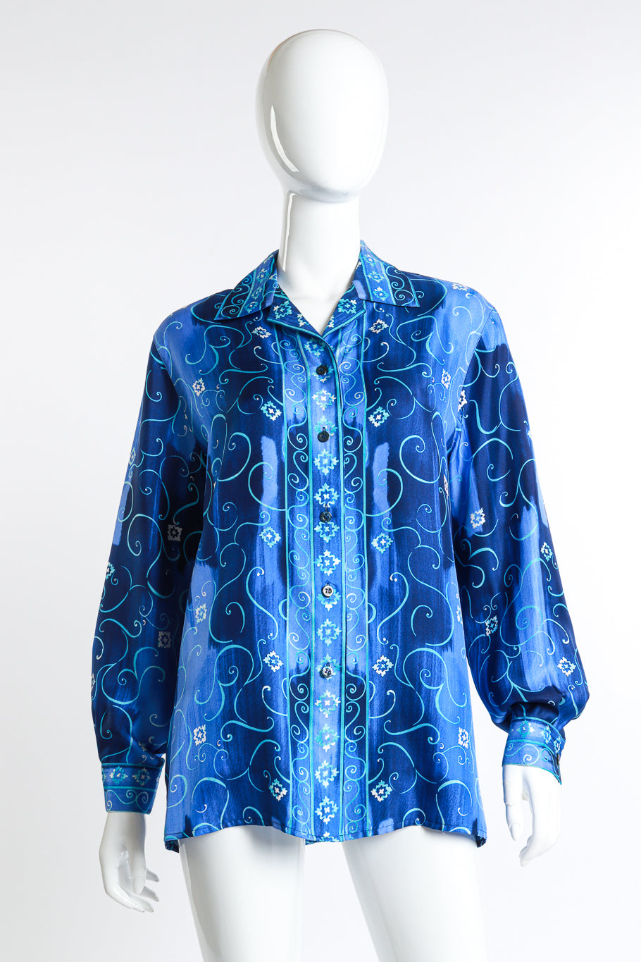 Watercolor Swirl Blouse by Escada on mannequin front @recessla