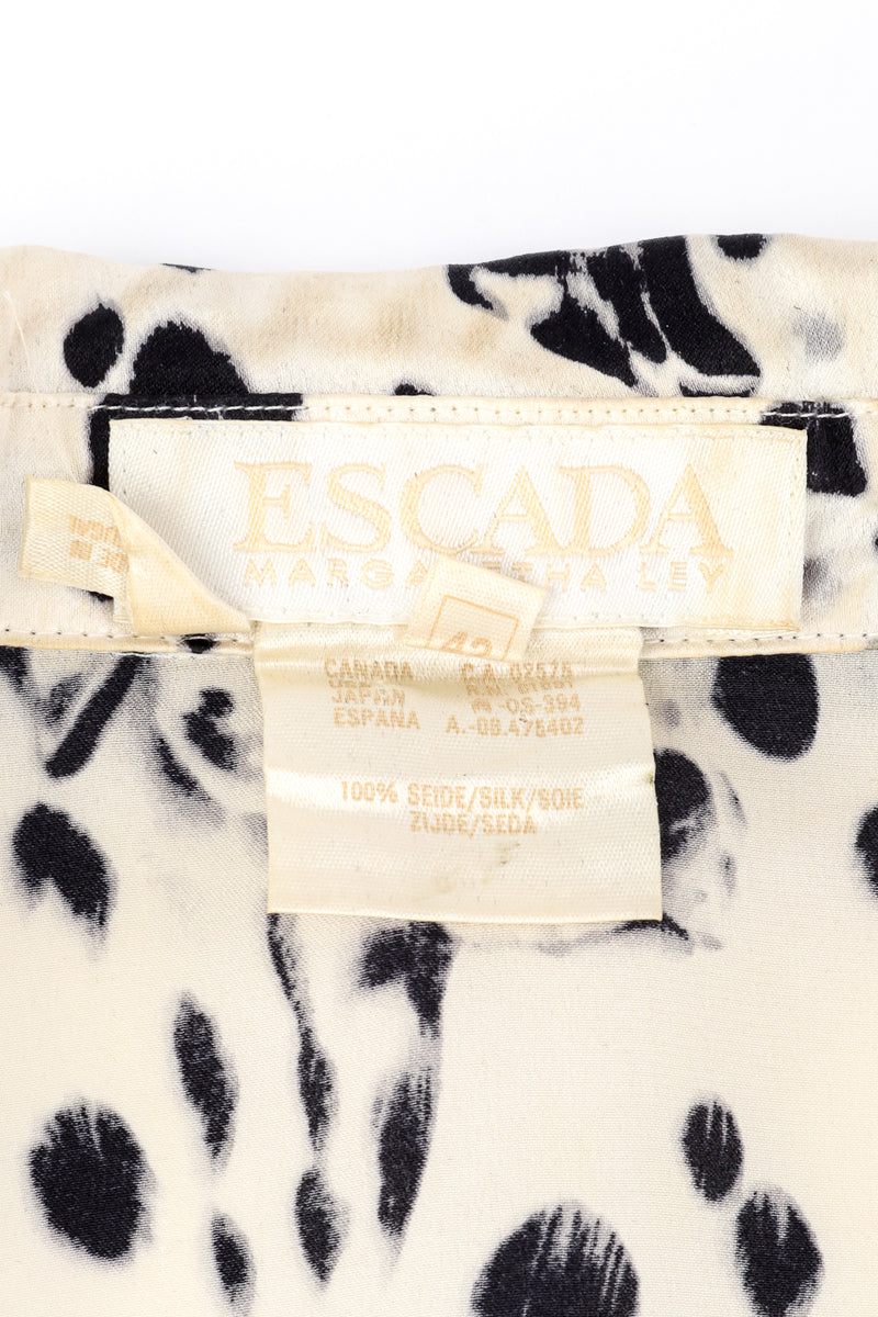 Vintage Escada Dalmatian Print Blouse inside view of the Escada Margaretha Ley label @Recess LA