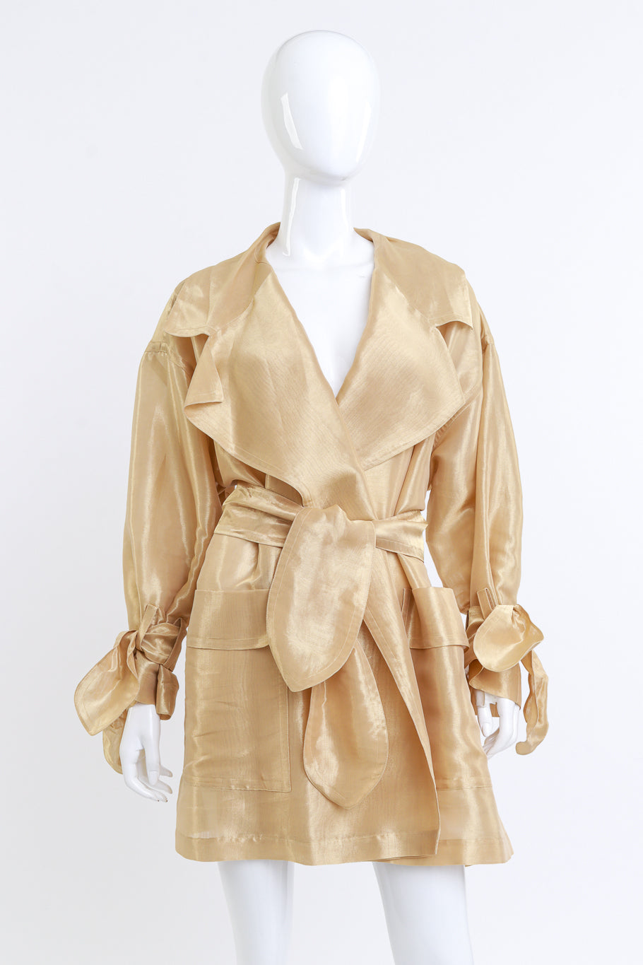 Escada Oversized Golden Silk Trench Coat on mannequin @RECESS LA