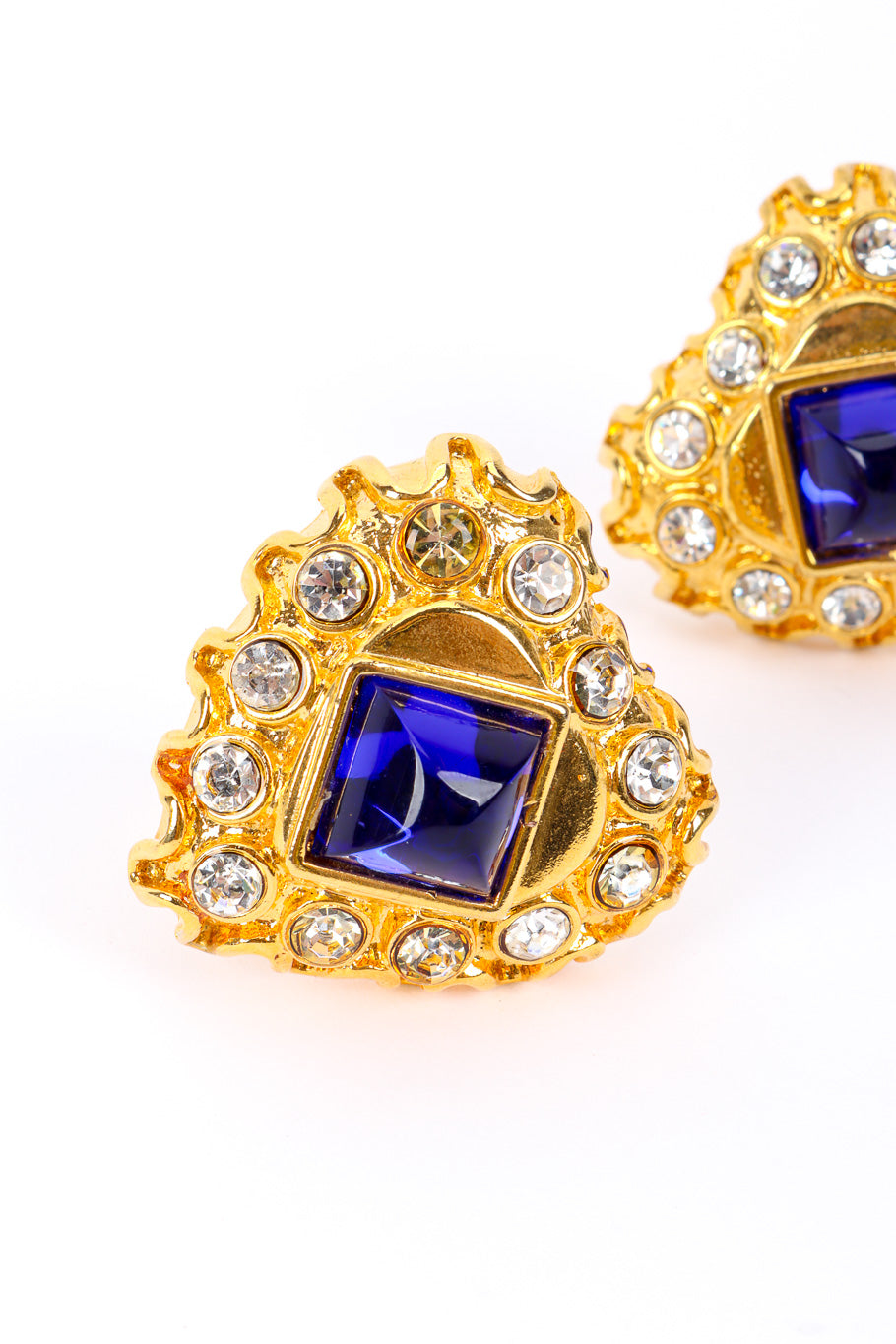 Vintage Escada Crystal Heart Earrings replaced stone closeup @recessla