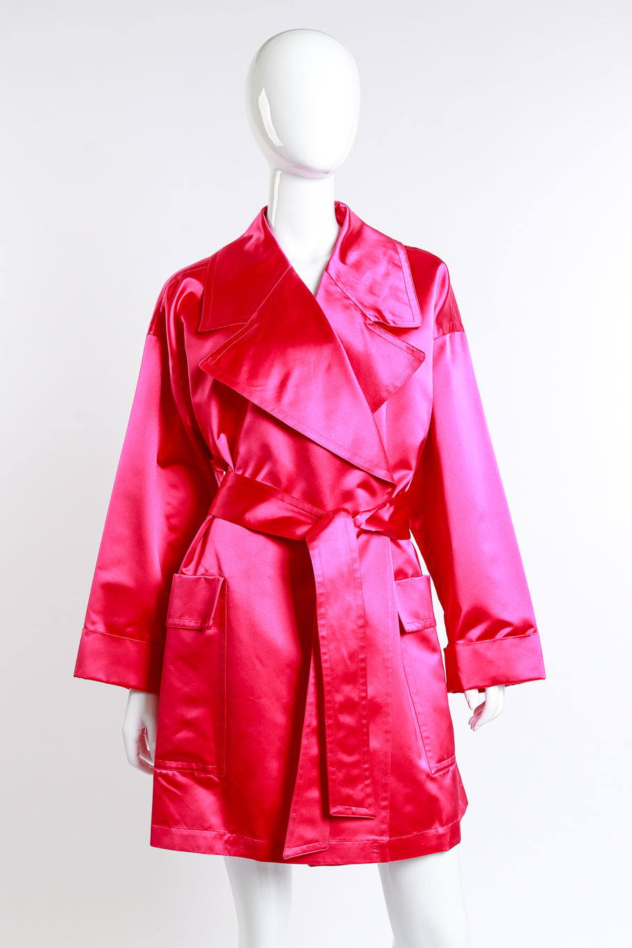 Vintage Escada Oversized Silk Trench Coat front on mannequin @recess la
