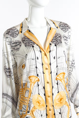 Vintage Escada Sheet Music Silk Blouse front on mannequin closeup @recess la