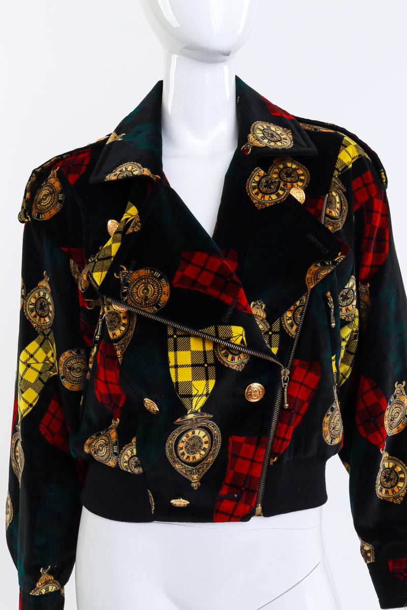 Escada Clock Print Velvet Bomber Jacket detail @RECESS LA