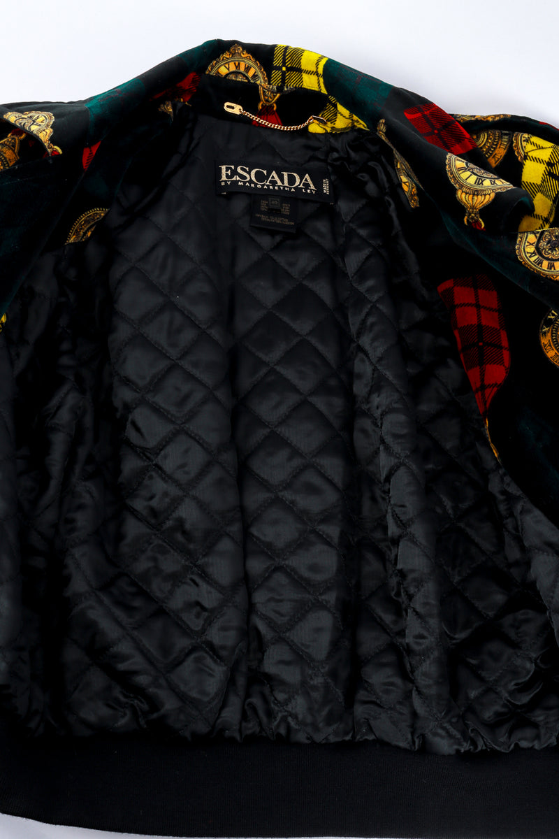 Escada Clock Print Velvet Bomber Jacket lining @RECESS LA