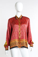 Vintage Margaretha Ley for Escada paisley honeycomb silk blouse front view on mannequin @Recess LA