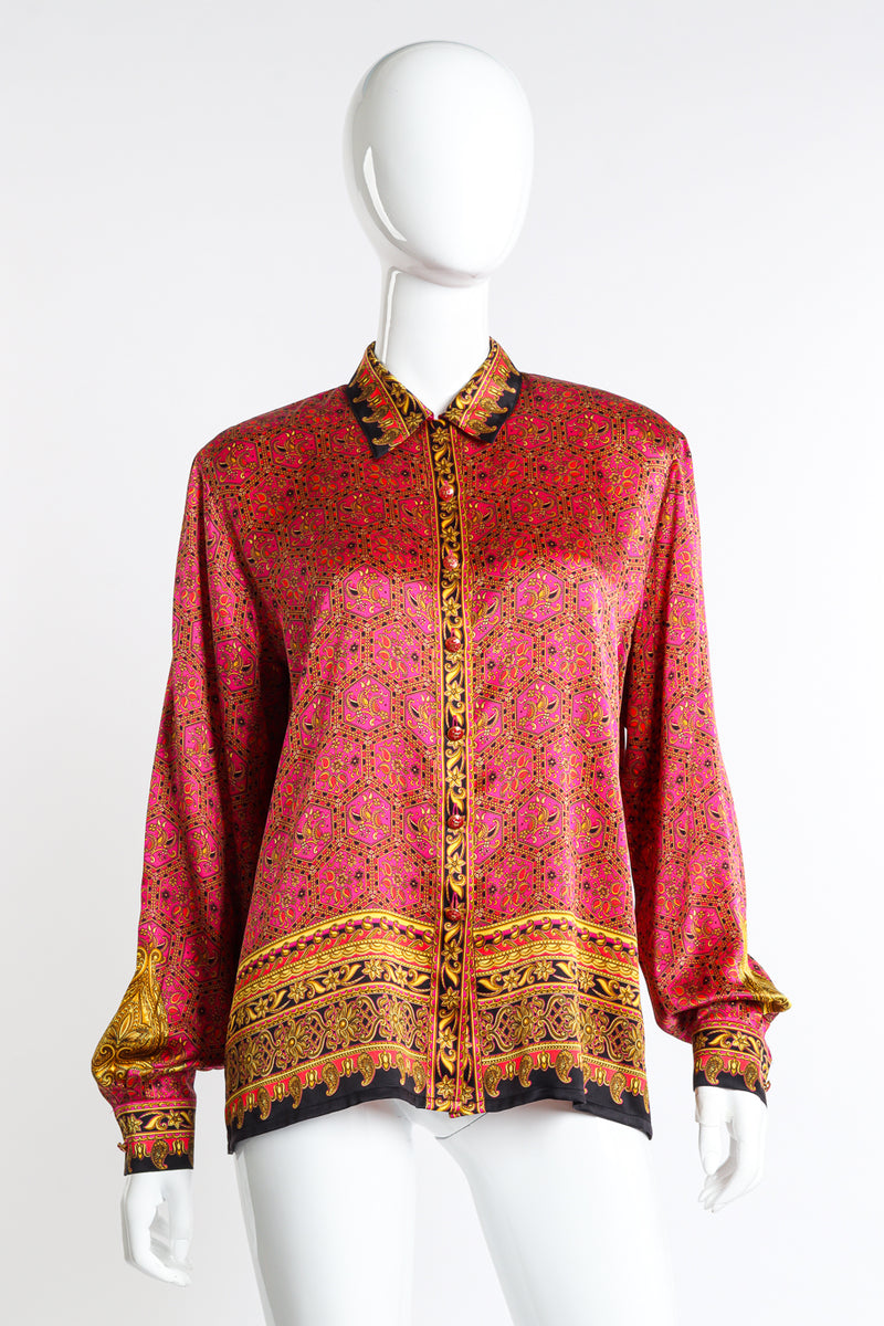 Vintage Margaretha Ley for Escada paisley honeycomb silk blouse front view on mannequin @Recess LA