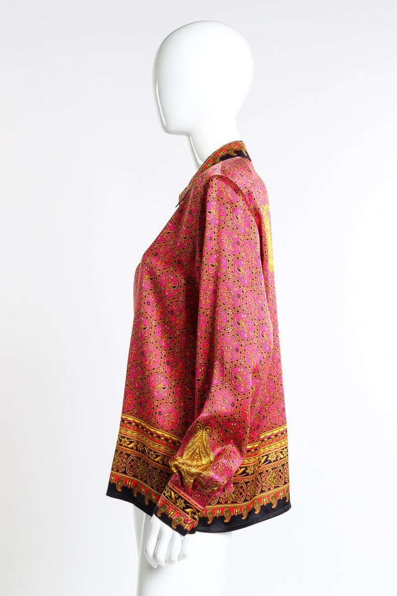 Vintage Margaretha Ley for Escada paisley honeycomb silk blouse left sleeve view on mannequin @Recess LA