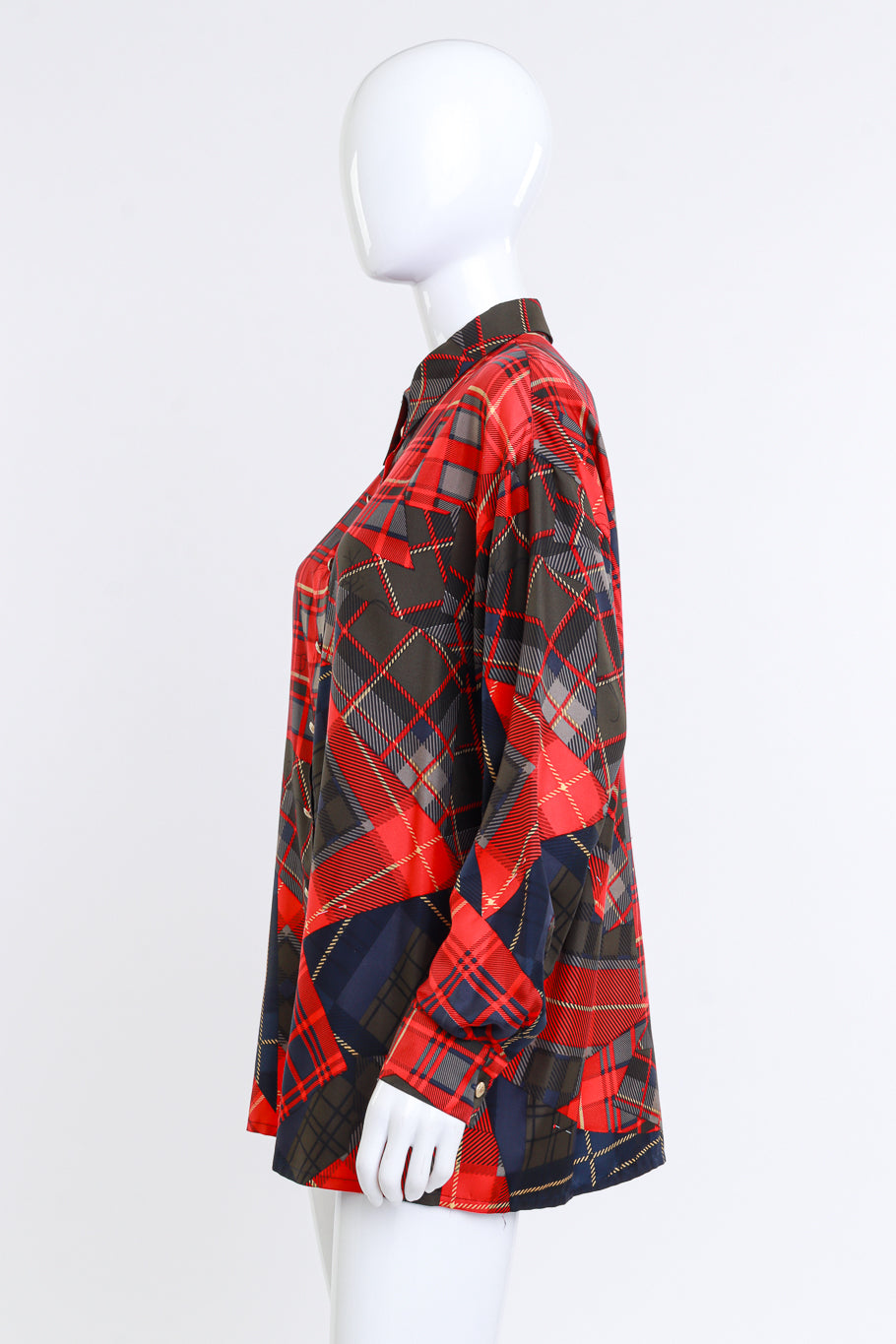 Escada Plaid Patchwork Print Silk Blouse side @RECSS LA