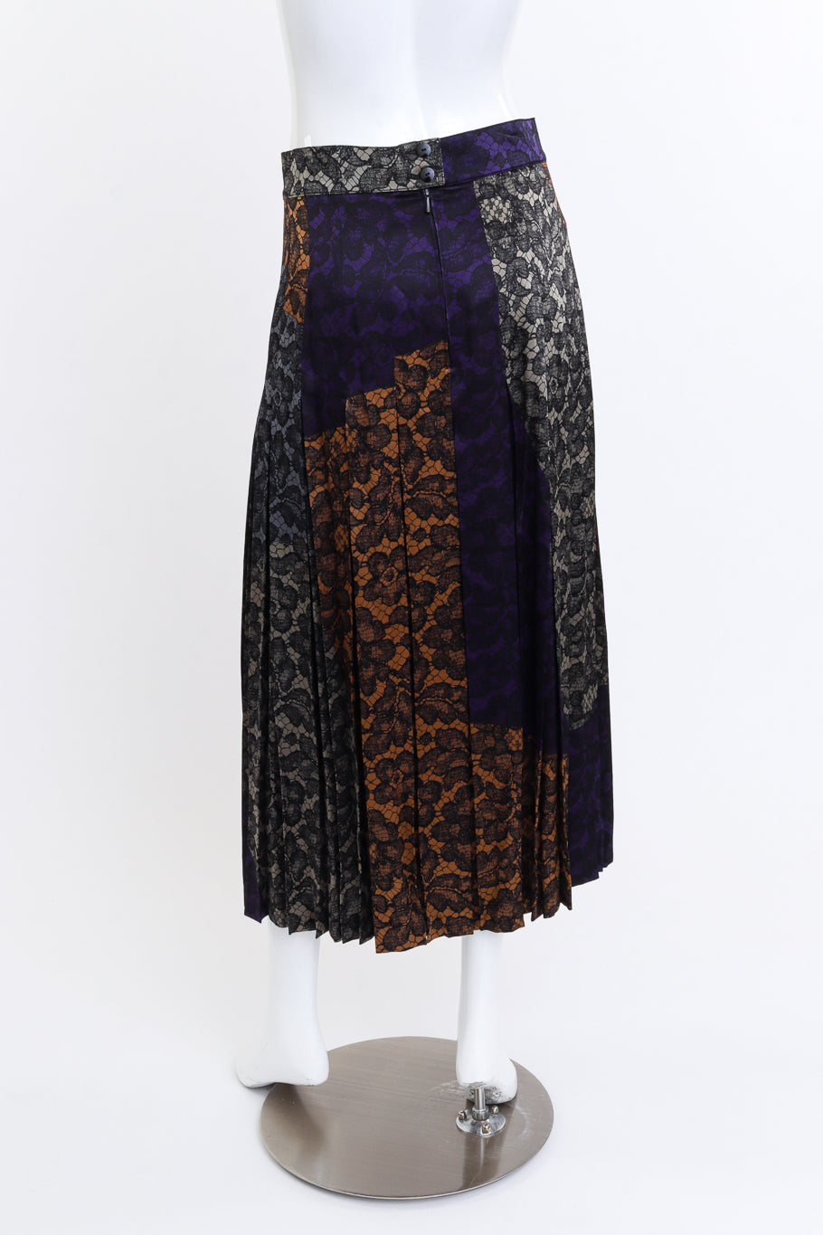 Vintage Escada Lace Print Silk Top & Skirt Set skirt back on mannequin @recess la