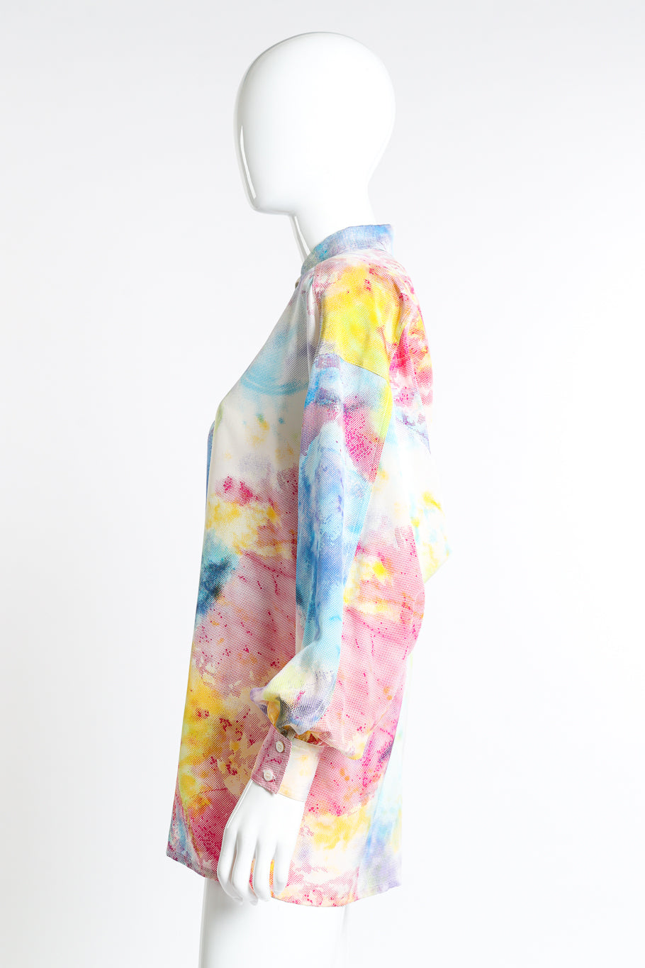 Vintage Escada Tie-Dye Mesh Pattern Printed Blouse on mannequin left side @Recess LA