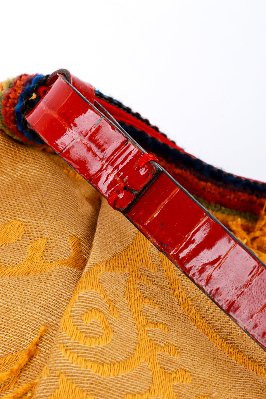 Etro Brocade Chenille Fringe Bag strap wear closeup @recess la