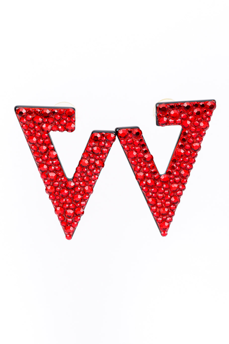 Vintage Red Rhinestone Split Triangle Earrings front @recess la