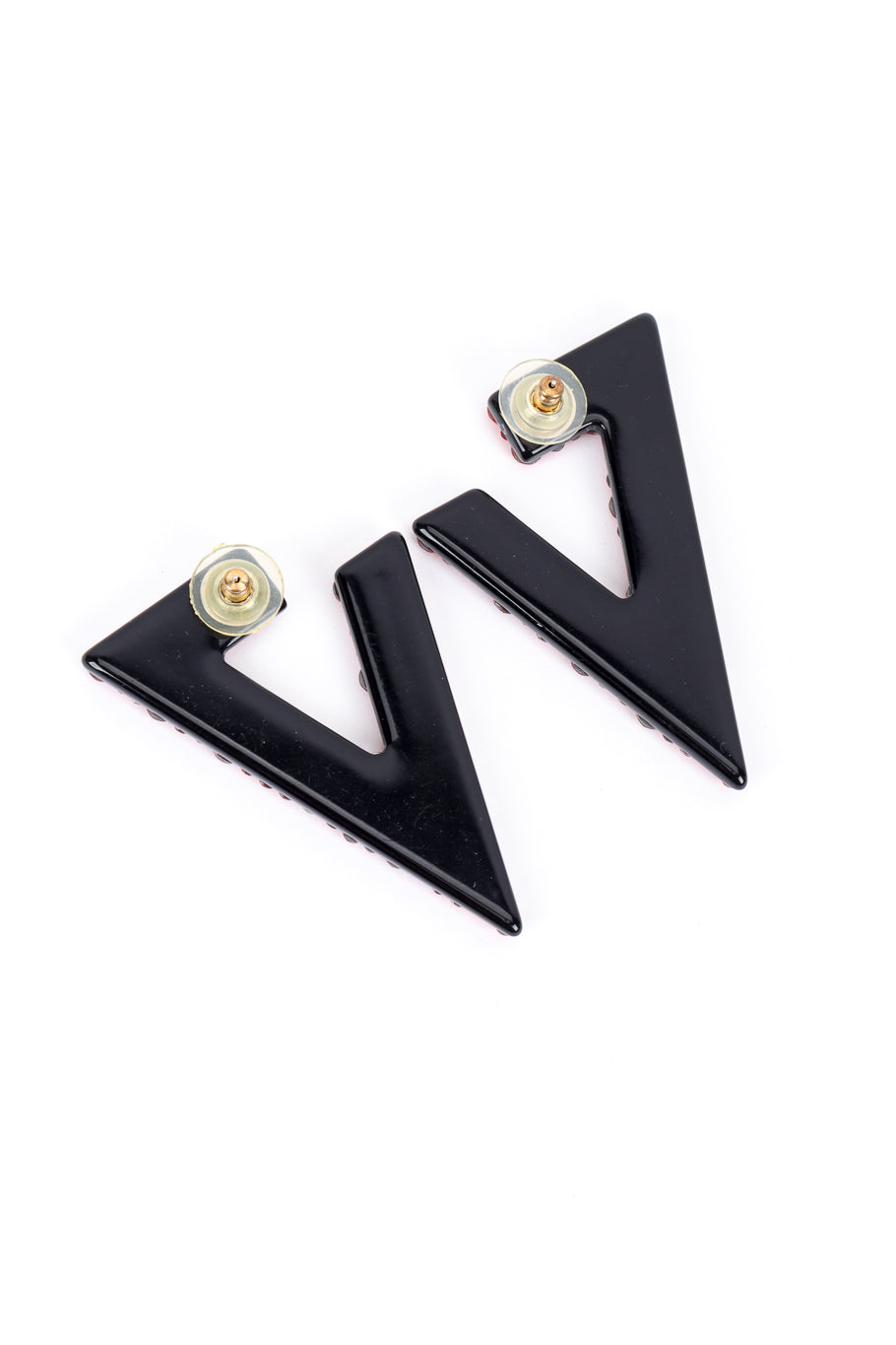 Vintage Red Rhinestone Split Triangle Earrings back @recess la