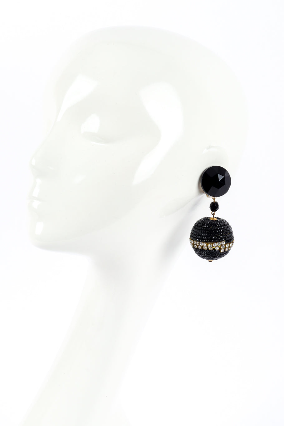 Crystal & Bead Ball Drop Earrings by Unger on mannequin head @recessla