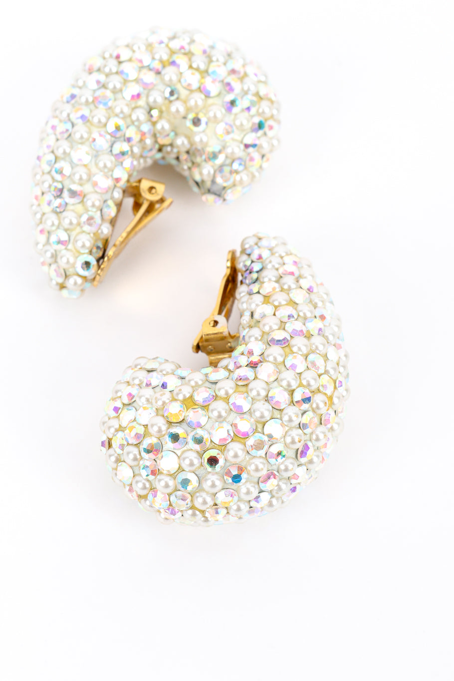 Vintage Crystal and Pearl Half Hoop Earrings side rhinestone closeup @recess la