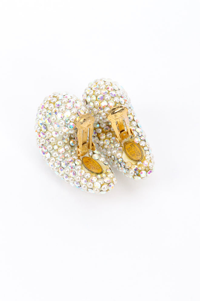 Vintage Crystal and Pearl Half Hoop Earrings back clips unfastened @recess la