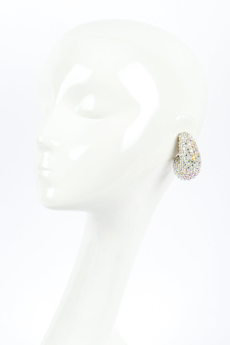 Vintage Crystal and Pearl Half Hoop Earrings on mannequin @recess la