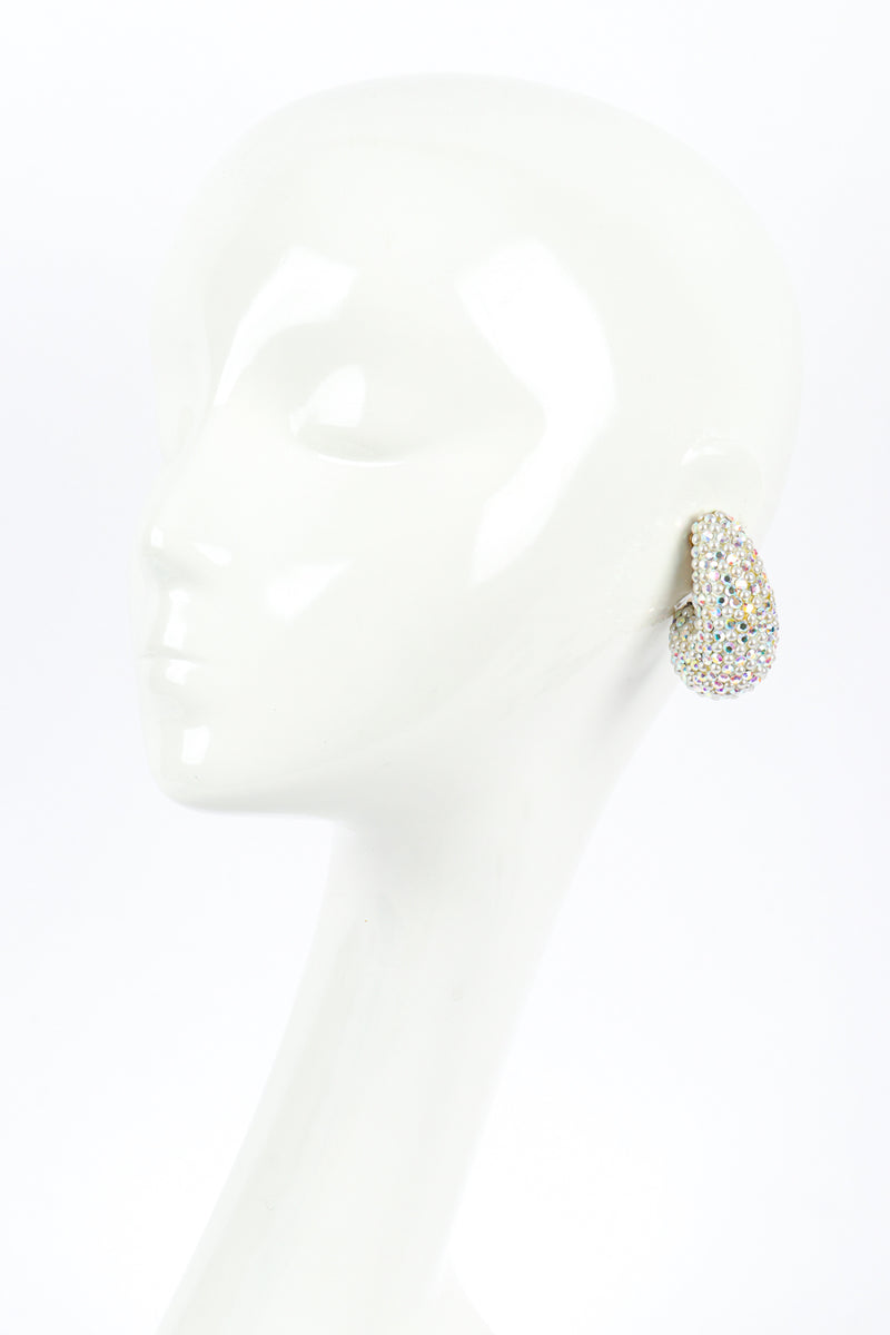 Vintage Crystal and Pearl Half Hoop Earrings on mannequin @recess la