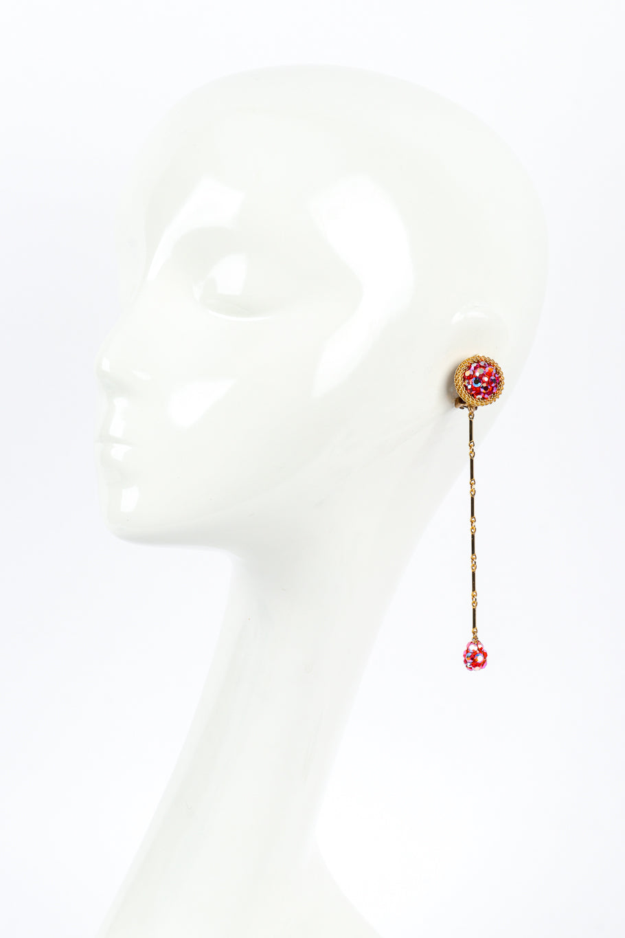 Vintage Long Crystal Teardrop Earrings on mannequin @recess la