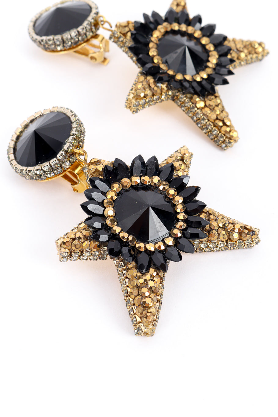 Vintage Crystal Rhinestone Star Drop Earrings crystal closeup @recess la