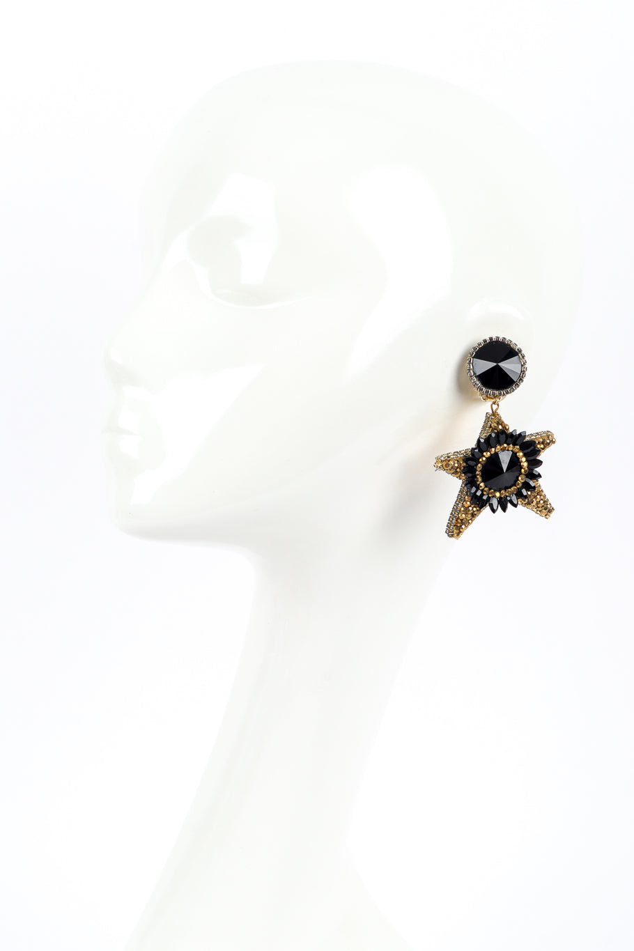 Vintage Crystal Rhinestone Star Drop Earrings on mannequin @recess la