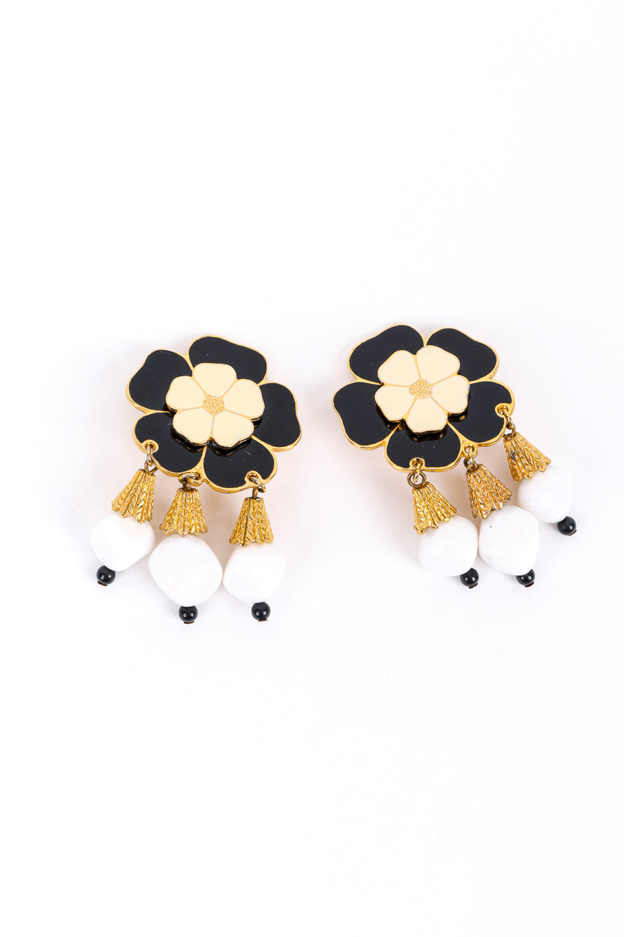 Vintage Enamel Flower Dangle Earrings front @recess la