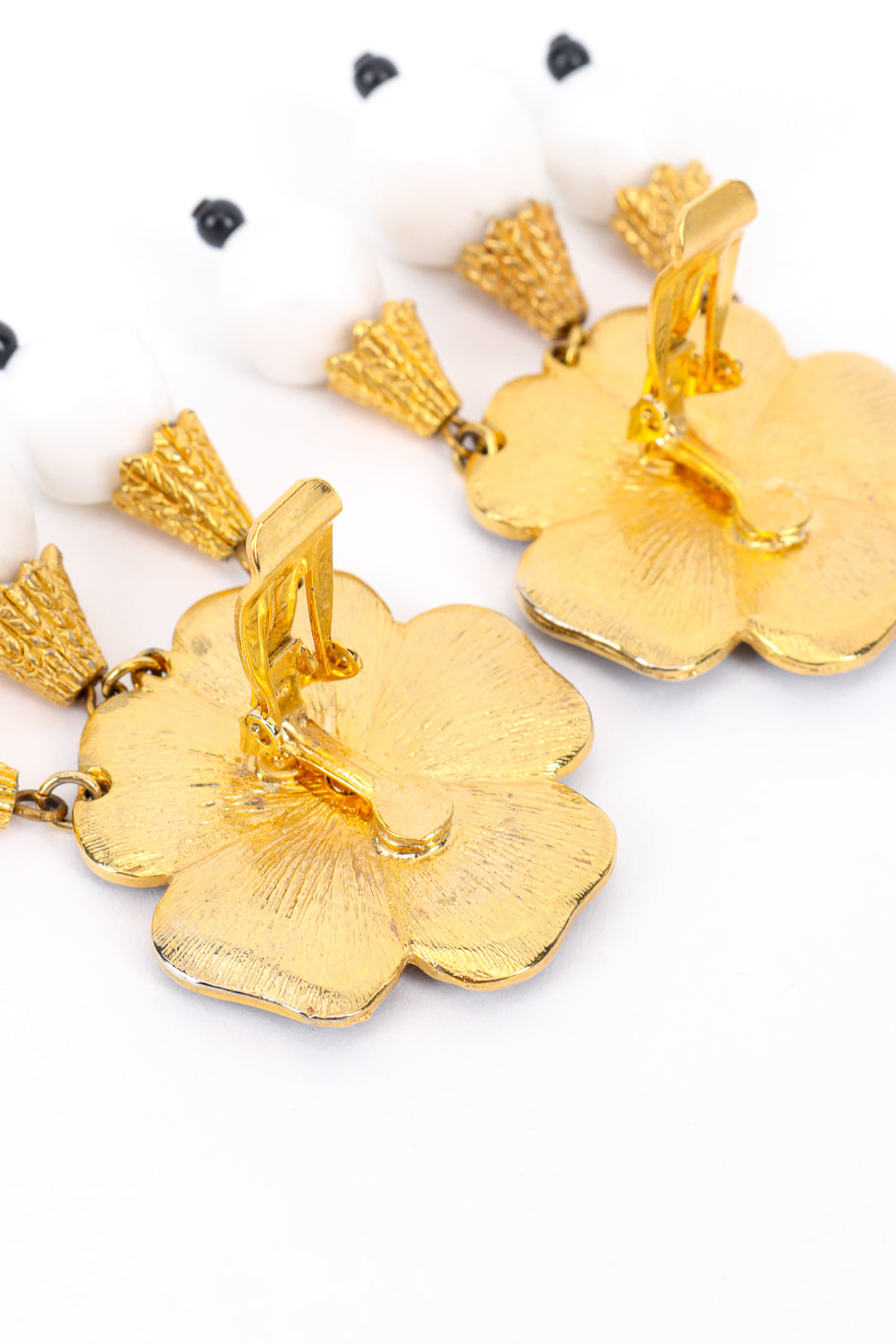 Vintage Enamel Flower Dangle Earrings back clips closeup @recess la